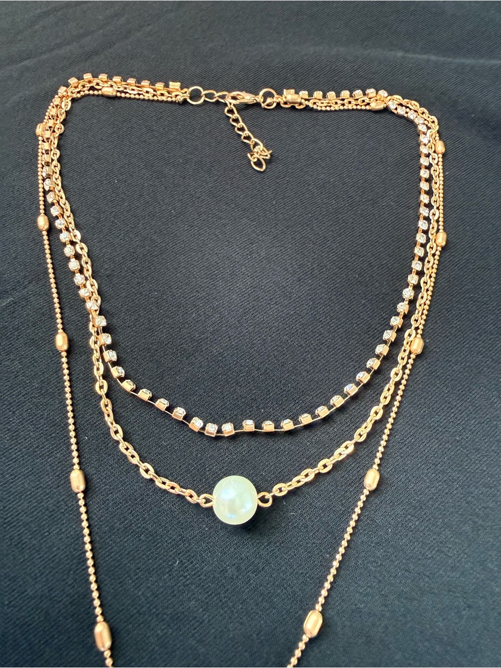 Layered Gold-Tone Necklace with Iridescent Pendant - Women Jewelry